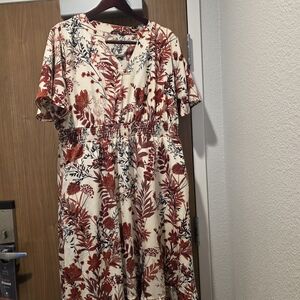 BloomChic Cream Midi Dress with Rust Floral Print